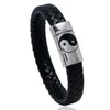 Braid Yinyang Charm Leather Bracelets with Magnetic Clasp Stainless Steel Taiji Black Bracelet Bangle Cuff Wristband for Men Fashion Jewelry