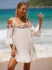 Women Beach Dress 3 4 Sleeve Off Shoulder Sticking Floral Cutout Casual Club Party Summer Sling