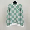 2024 Spring Green Checkered Jacquard Knit Sweter US/EU Rozmiar