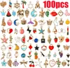 100Pcs Assorted Gold Plated Enamel Pendants Necklace Bracelet Drop Oil Pendant Mixed Charms Accessories for DIY Jewelry Making4329066