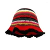 Bérets Crochet Large Bord Seau Chapeau Été Pêcheur Rayure Pour Adultes Adolescents Anti-UV Trajet