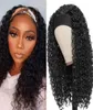 Head Band Wig Kinky Kıvırcık Tam Makine Yapımı Siyah kadınlar için sentetik saç perukları