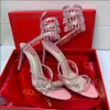 Caovilla Rene Lustre de Cristal Sandálias de Salto Alto Feminino Estilo Fada Luxo Diamante Serpentina Envolvido Salto Alto Romano 10cm Designer Sapatos de Banquete