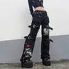 Damesjeans Mode Grunge Hip Hop Punk Harajuku Streetwear E-girl Gothic Zwarte Cargobroek Capri Vrouwen Lage Taille Lange Broek