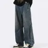 Mäns jeans raka ben denim byxor hiphop stil kvinnors höga midja baggy byxor avslappnad med för män