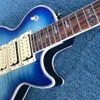 Anpassade 6 strängar elektrisk gitarr, blå ess frehley h-h pickups, 3 pickups rosenträa, gratis frakt