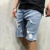 남자 청바지 찢어진 구멍 짧은 고품질 캐주얼 데님 반바지 바지 패션 장 오토바이 바지 의류
