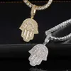 Hip Hop Copper Inlaid Zircon Small Palm Pendant with Genuine Gold Electroplated Trendsetter Fatima's Hand Hiphop Necklace