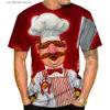 Herren T-Shirts New Swedish Chef Vert Der Ferk 3D-Druck T-Shirt Mode Herren T-Shirts Strtwear Männer Casual Übergroße Kurzärmelige Ts Tops Y240314