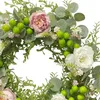 Couronne de fleurs décoratives pour porte d'entrée, panneau de bienvenue, verdure artificielle d'eucalyptus vert pour fenêtre de vacances, mur de salon, ferme