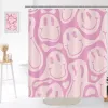 Rideaux rideaux de douche rétro, ensembles de rideaux de bain en tissu polyester en polyester vintage des années 70, rideaux de salle de bain esthétique rose