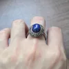 Anneaux de cluster 1pcs / lot naturel lapis lazuli anneau s925 argent sterling incrusté géométrique rond rétro style ethnique femme bijoux anillos mujer