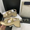 Sandaler guldklackade rosa båge chunky plattformskor bekväma kil kvinnor silver sommar zapatos mujer