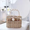 Diamonds Basket Evening Clutch Bags Women Luxury Hollow Out Preal Beaded Metallic Cage Handväskor Ladies Wedding Party Party Purse 240306