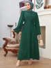 Ethnische Kleidung Frühlingsurlaub Islamischer Marokkanischer Kaftan Elegantes Langarm-Knopf-Moslem-Sommerkleid Frauen Lässiges O-Ausschnitt-Dubai-Türkei-Kleid