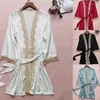 Women's Sleepwear Satin Nightwear Women Robe Bridal Wedding Gift Dress Sexy Lace Trim Loose Nightgown Summer Spring Loungewear