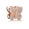 Lose Edelsteine 925 Sterling Silber Rose glänzend Schmetterling Charm Perlen geeignet für Frauen Armbänder und Halsketten Modeschmuck DIY