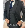 Ternos masculinos cinza lã espinha de peixe para o inverno 3 pçs casamento noivo smoking entalhado lapela negócios masculino moda jaqueta colete calças 2024