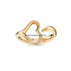 Designer tiffay and co 925 Sterling Silver Heart Shaped Leaf Knot Drip Glue Ring with Gold Plated Diamond Tee Home Jewelry 0G9Q