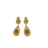 Stud Earrings Medieval Vintage Jewelry Water Drop Texture Set With Emerald Style High Court