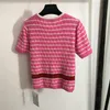 Borduren Knits Tees Gestreept T-shirt voor dames Mode Gebreide trui Designer Tops Korte mouw gebreide kleding