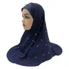 Vêtements ethniques Haute Qualité Taille Moyenne 70 60cm Musulman Amira Hijab avec strass Perles Tirez sur l'écharpe instantanée islamique Head Wrap Priez