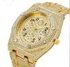 Blues luxe Quartz jaune blanc or bling glacé diamant femmes montre entièrement diamant montres hommes montre-bracelet