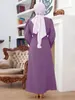 Ethnische Kleidung Frühlingsurlaub Islamischer Marokkanischer Kaftan Elegantes Langarm-Knopf-Moslem-Sommerkleid Frauen Lässiges O-Ausschnitt-Dubai-Türkei-Kleid