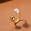 18K Gold Prosty koralik otwarty projektant Pierścień dla kobiet marka luksus Pearl Ball Chińskie palcem moissanite zaręczyny Wedding Pierścienie miłosne ANILLOS Party Biżuteria