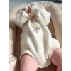 0-3 anos bordado flor gola plissada criança bebê menina bodysuits botique suéter de malha macacões240311