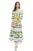 Runway-jurken voor dames O-hals, 3/4 mouwen, gelaagd bedrukt, kralen, patchwork, elegante modeontwerper, maxi-vestidos