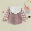 Jackets Toddler Boys Girls Patchwork Hooded Plaid Shirt Casual Long Sleeve Button Down Flannel Hoodie Baby Sweatshirt