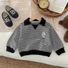 T-shirts Spring Autumn Children Cool Lapel Rands Sweatshirt Kid Girl Cartoon Embroidery Långärmad t-shirt pojke baby casual bomullstoppar LDD240314