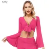 Stage Wear Womens Belly Dance Tops Camisa Trajes Cor Sólida Manga Flared Lace-Up Crop Top para Feminino Bellydance Roupas de Dança