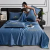 Set Bed sheets, air conditioning quilts water washed ice silk embroidery, four piece set all season versatile Sheer Curtains