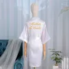 Ropa de dormir de las mujeres bordar madre novia kimono vestido de boda bata sexy mujer albornoz satén camisón casual ropa de dormir corta