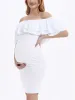 Jurken Zwangerschapsjurken Wit voor fotoshoot Zomer Sexy off-shoulder ruches bodysuit voor zwangere vrouwen