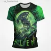 Homens camisetas Alien Movie Character Imprimir Camiseta Horror Face Hugger Gráfico Top Ts Respire Secagem Rápida Multicolor Curto Slve Strtwear Y240321