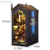 3D Puzzles NEW DIY Wooden Book Nook Magic Market Doll House Kit with Light 3D Puzzle Bookshelf Assembly Bookend for Adults Birthday Gifts 240314