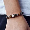 Bracelets de perles en œil de tigre pour hommes et femmes, brin de 8mm, breloque Cube, chaîne en acier inoxydable, pierre naturelle, bijoux masculins, cadeau