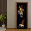 Adesivi Decorazione della casa Adesivo per porta 3D Stereo Tigre Animale Carta da parati Soggiorno Camera da letto Cucina Vinile impermeabile Porta murale Pasta per porta