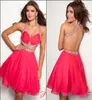 2014 New Fashion Sexy Cutout Backless Homecoming Dress Halter Short Organza 무도회 드레스 크리스탈 구슬 저렴한 정식 파티 가운 JA6794463