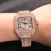 Square Full Iced Out Watches Men rostfritt stål Fashion Luxury Rhinestones Quartz Square Business Watch