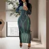 Casual Dresses Women Long Sleeve Dress Elegant Striped Print Maxi For Slim Fit Sheath Style With Sleeves Round Neck Ankle