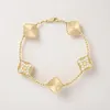 Van Clover Blumen-Armband, vierblättriges Armband, Gold-Sir-Platte, Achat-Diamant, modische Liebes-Charm-Kette für Frauen, Hochzeit, Pate, Geschenk, Etikett, Motive