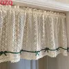 Gardiner American Country Crochet ihåliga korta gardiner för romerskt fönsterkök manual rhombus spets bowknot halv gardiner valance #A476
