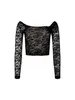 Women's T Shirts HzDazrl Women Y2k Lace Long Sleeve Top Floral See Through Off Shoulder Crop Tops Tee Sexy Slim Fit Blouses