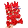 Accessoires pour cheveux 8 pièces pince à fleurs princesse année arc cadeau femme paillettes nœud papillon épingles à cheveux rouge