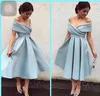 Modest Party Dresses Short Off the Shoulder TeaLength Satin Backless 2019Arabic Dubai Cheap Evening Dress Prom Cocktail Gowns Cus9192415