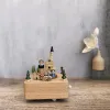 箱手作りの木製の音楽ボックスクリエイティブレトロ回転ミュージックボックスクリスマスバースデーギフトdiyログ作り飾りの家の装飾